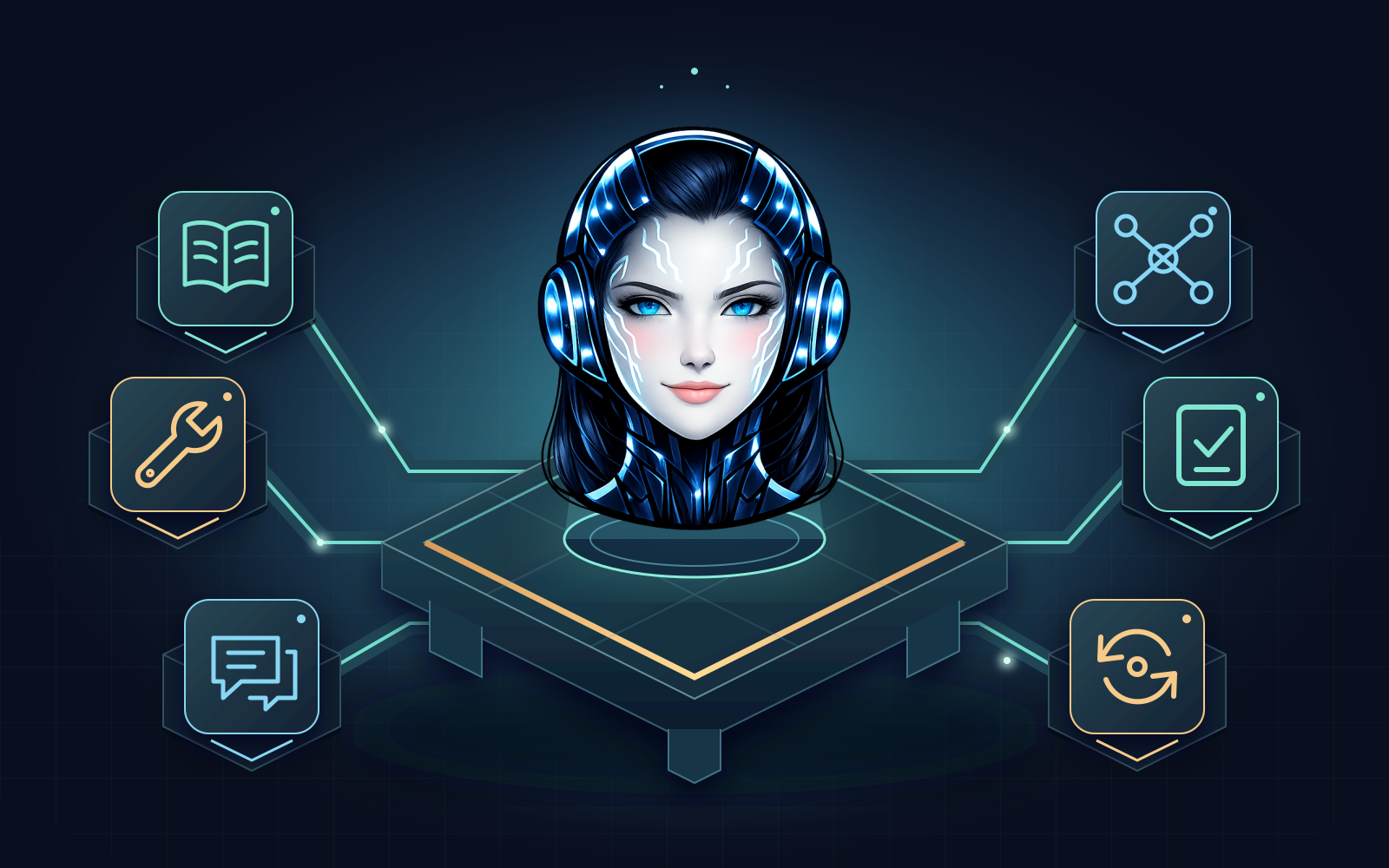 K.O.R.A. stands above an open, structured foundation, connected to knowledge, tools, conversations, ecosystem relationships, verification, and feedback.