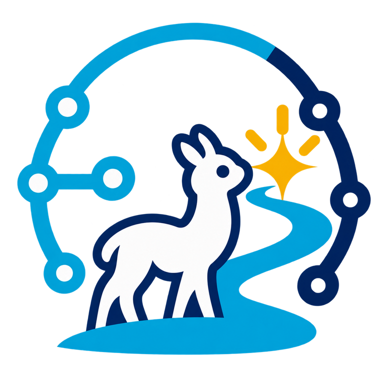 cria-shepherd logo: a young alpaca, connected nodes and a path toward a star